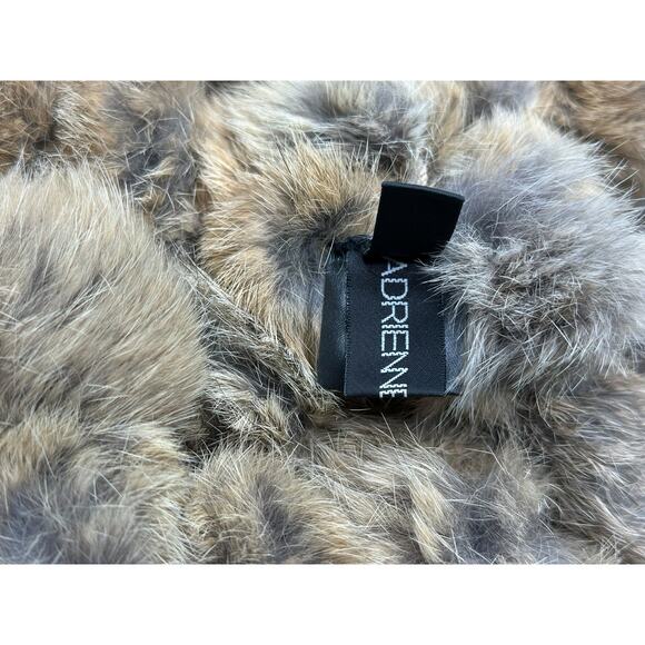 Vintage Adrienne Landau Rabbit fur neck scarf NWOT Brown Snood PomPom Infinity - Picture 9 of 9